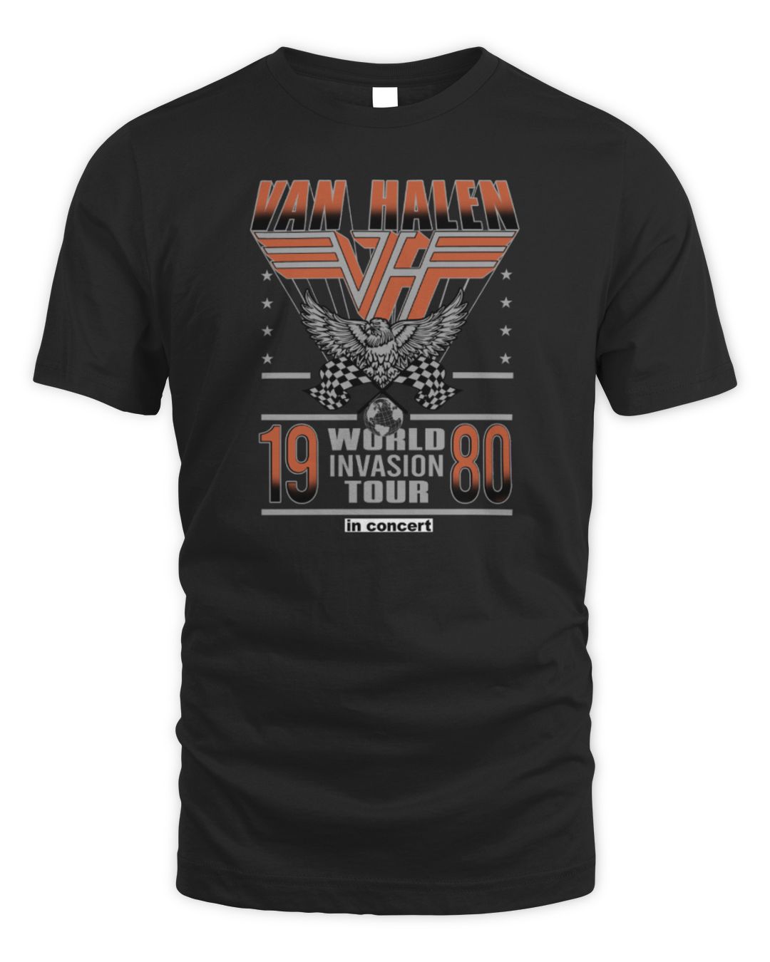 Camiseta Oficial Van Halen World Invasion Tour 1980 - Negro, 100% Algodón, Corte Regular Para Fans Del Rock